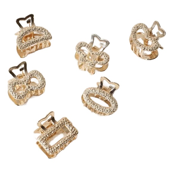 Mini Hollow Shark Hair Claws Clips Gold Accessories NEW Lot of 6 Princess Set - Picture 1 of 7